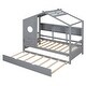 preview thumbnail 8 of 50, Pine Wood House Bed with Trundle Bed, Bookcase Bed with Storage Shlef & Roof, Semi-enclosed Design, for Kids Girls Boys