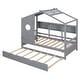 preview thumbnail 4 of 18, Wooden Twin Size House Bed with Trundle, Modern Design for Kids with Storage Shelf, Gray