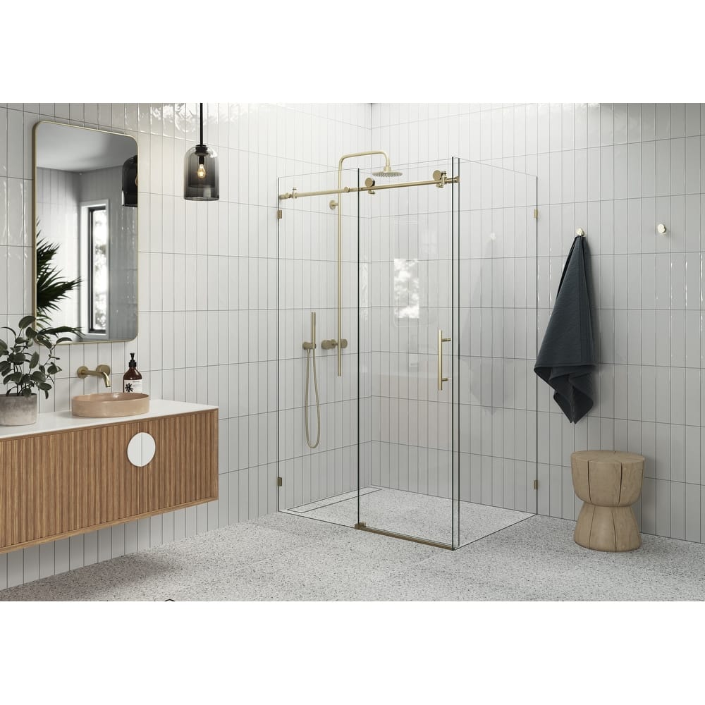 Glass Warehouse 44 in - 48 in x 32 in x 78 in Frameless Sliding Shower Door with Return Panel