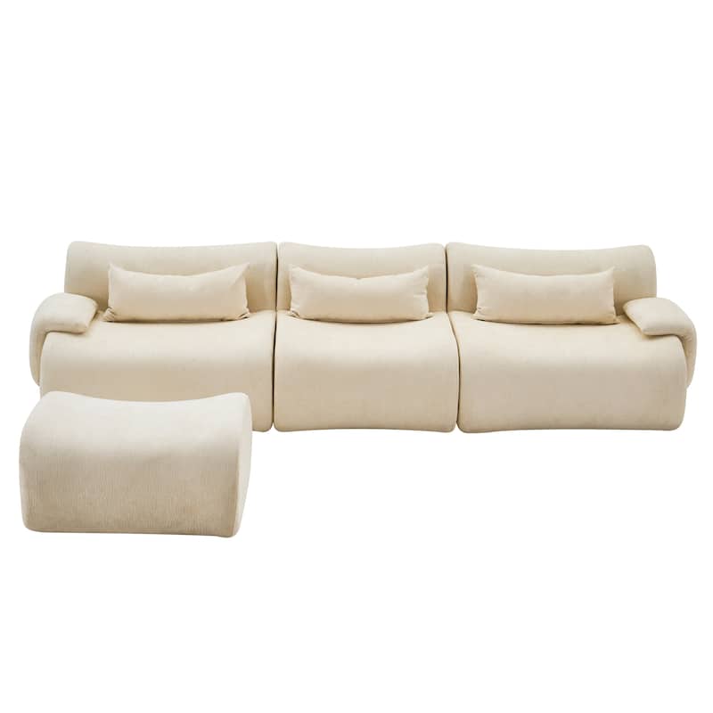 118" Boneless Couches for Living Room, Sectional Couches Modular Sofa with Ottoman, Memory Foam Cloud Couch