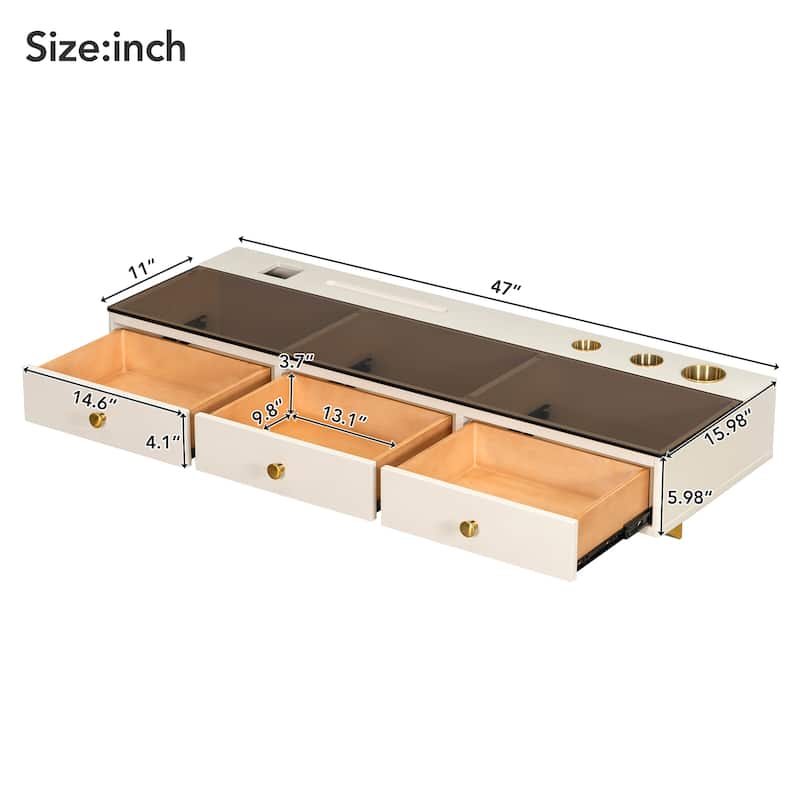 47 inch Floating Shelf with Drawer Multi Purpose Wall Mounted Vanity Table White Golden