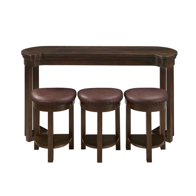 4 Piece Bar Table Set with 3 PU Upholstered Bar Stools, with 3 Padded Stools Solid Wood Counter Height Dining Table Set