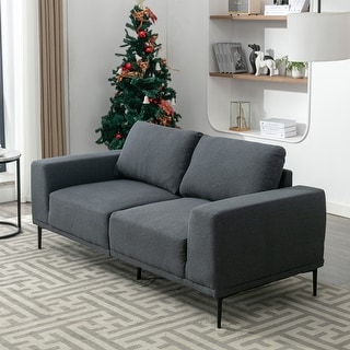 Drak Gray Accent Loveseat Sofa Linen Fabric Lounge Loveseat Settee ...