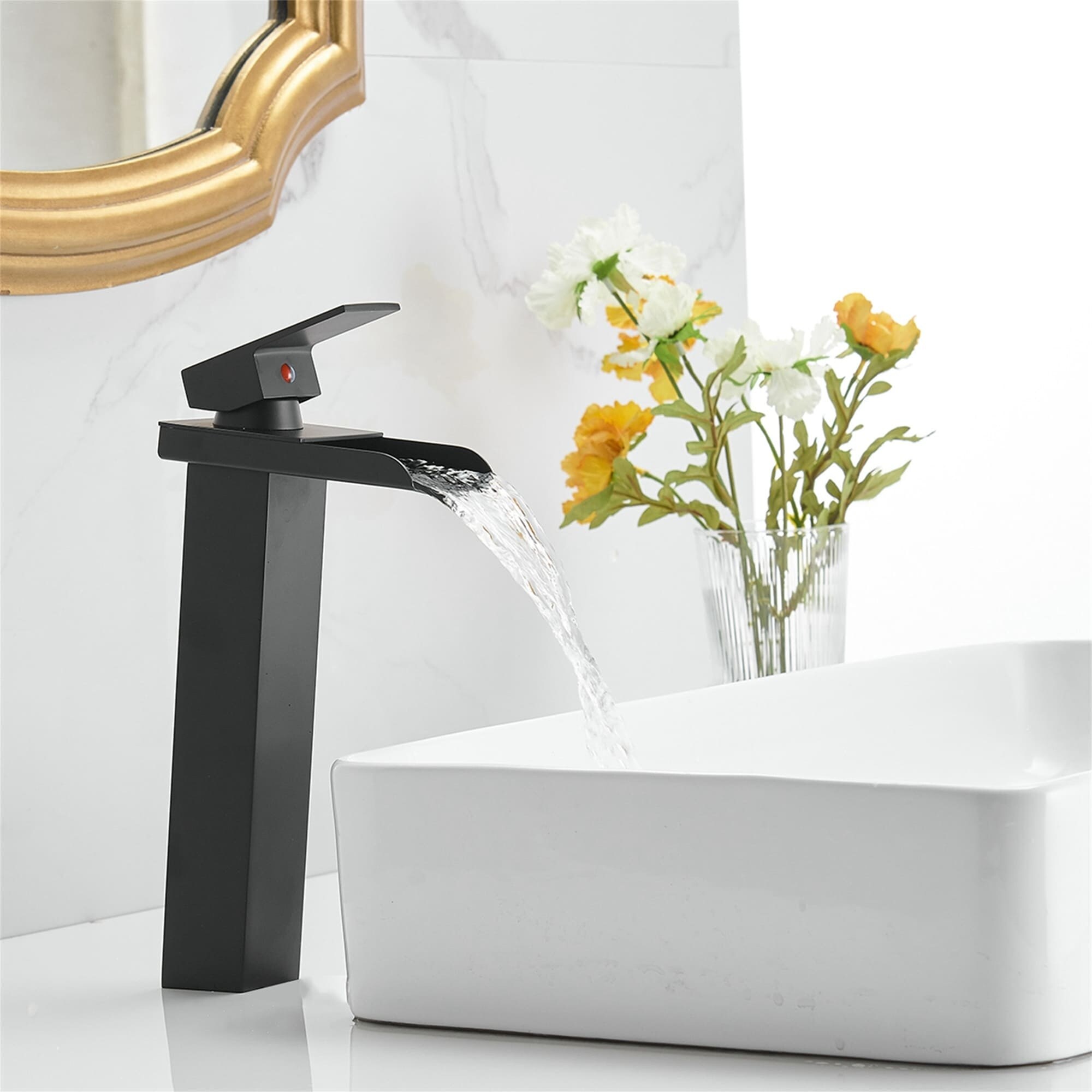 Vessel Waterfall Single Handle Bathroom Faucet - 1-Hole Basin Sink Mixer Tap | Lovedima Modern Vanity Faucet