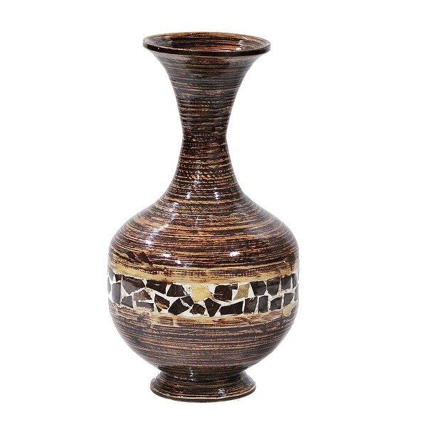 22" Spun Bamboo Vase - Bamboo In Distressed Brown W/ Brown Coconut Shell