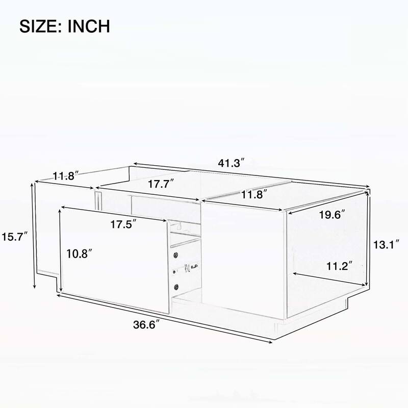 Modern Center Table with Open Storage and 2 Hidden Drawers for Living Room