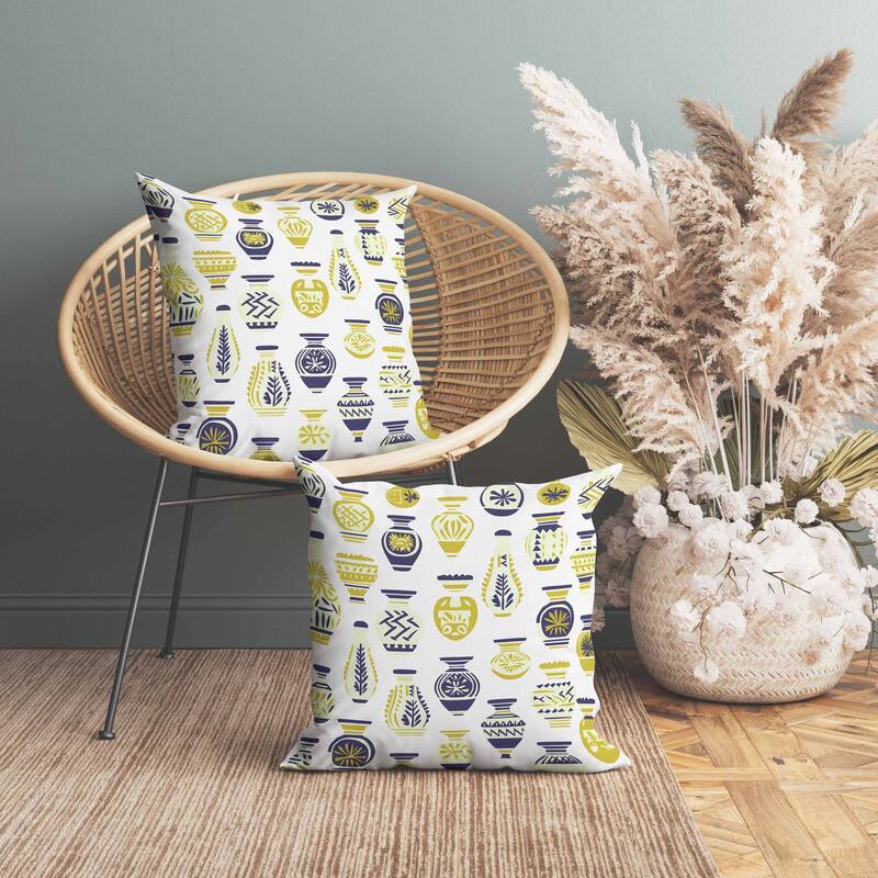 Mystical Pottery Indoor/Outdoor Reversible Throw Pillow White and Gold