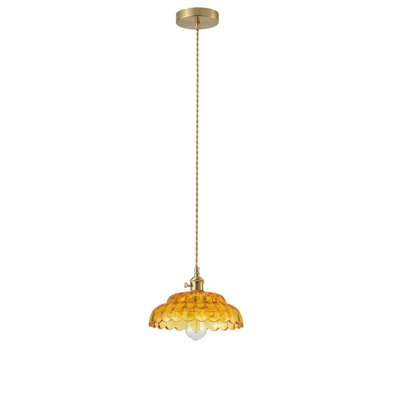 Modern 1- Light Pendant Gold Tinted Glass Shade with Electroplated Brass Finish