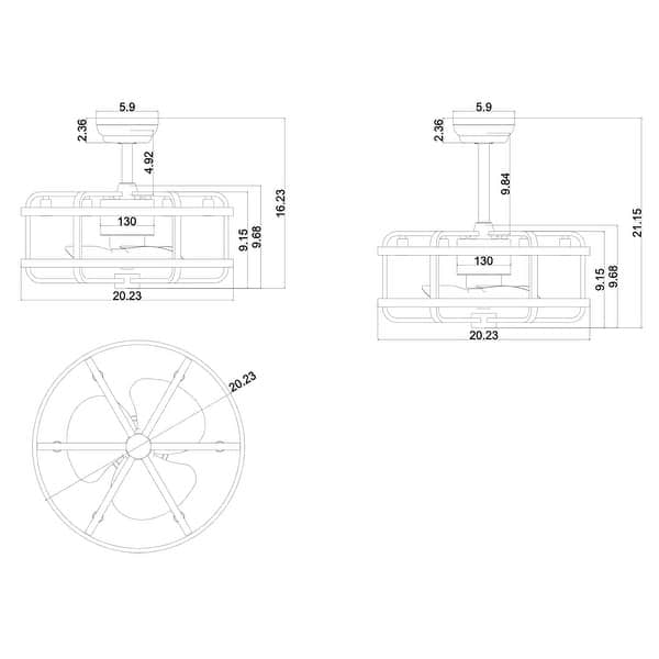 Warehouse of Tiffany 3-blade Ceiling Fan with Caged Metal and Wood Frame with Remote