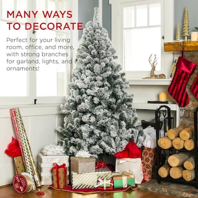 Pre-Lit Snow Flocked Artificial Christmas Tree w/ Warm White Lights