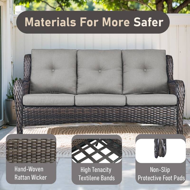 Outdoor Sofa with 2 Swivel Chair and Glider Sofa - Grey cushion - Brown