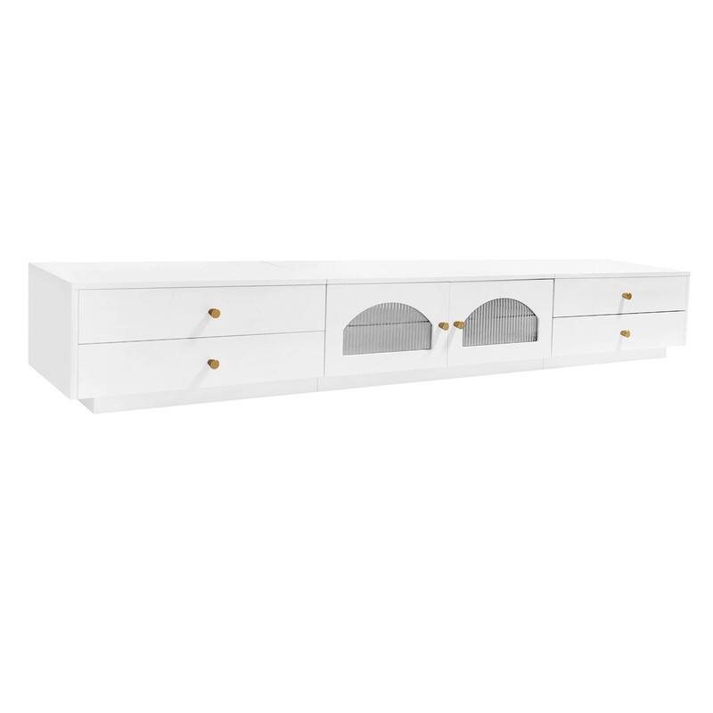 Luxurious TV Stand with Fluted Glass Doors, Elegant Media Console for TVs Up to 80'', TV Cabinet with Tempered Glass Shelf