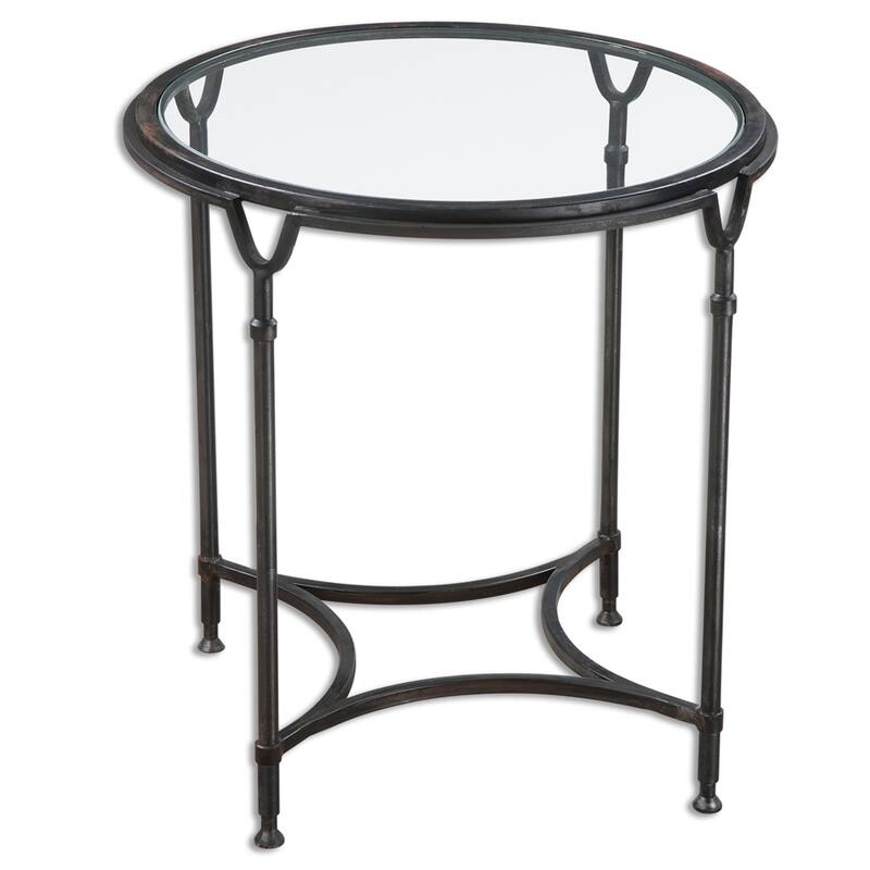 25" Samson Black Steel Silver Metal Undertones Clear Glass Side Table