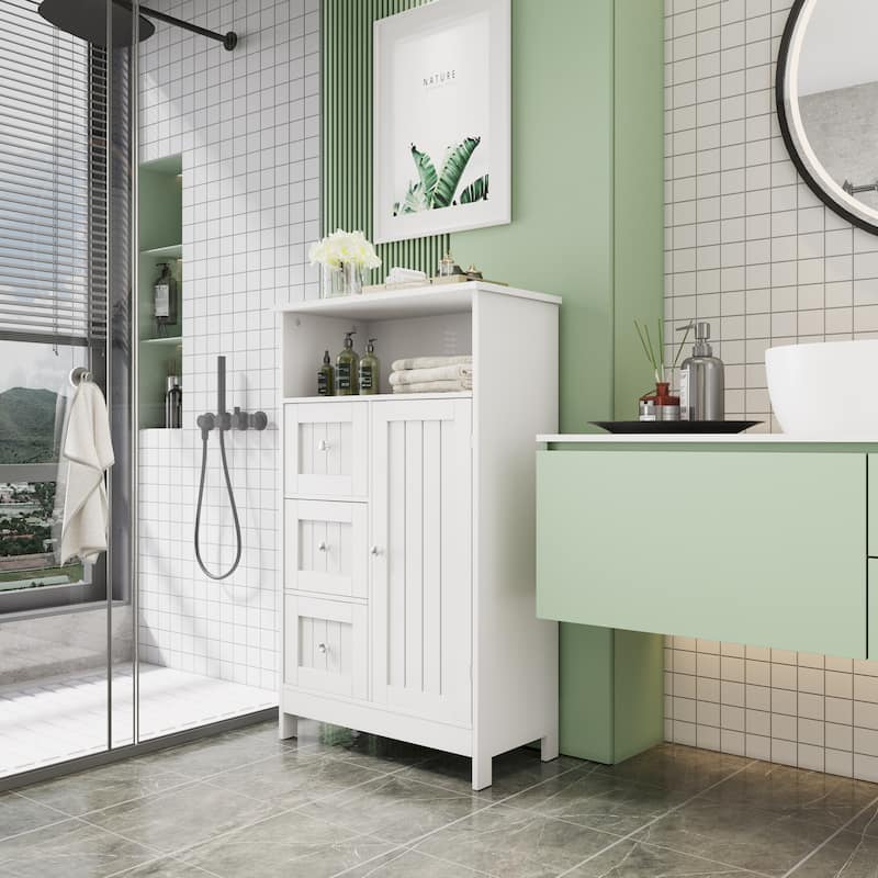Bathroom storage cabinet with drawers and door