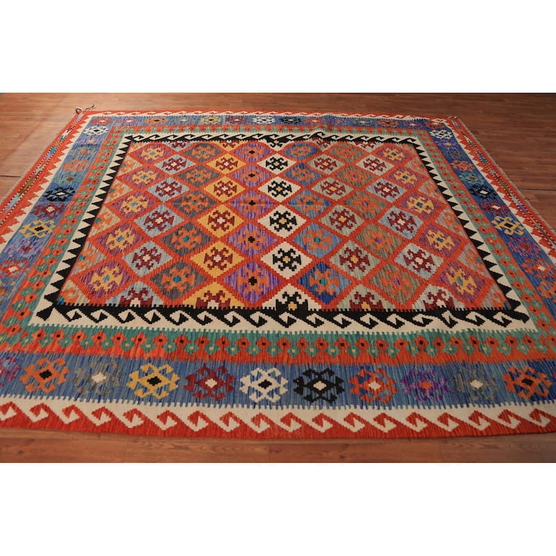 South Western Style Kilim Oriental Rug Flatweave Bedroom Wool Carpet - 8'4"x 9'9"