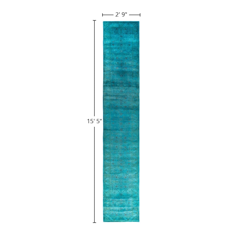 Fine Vibrance One-of-a-Kind Hand-Knotted Runner Rug - Blue, 2' 9" x 15' 5" - 2' 9" x 15' 5"