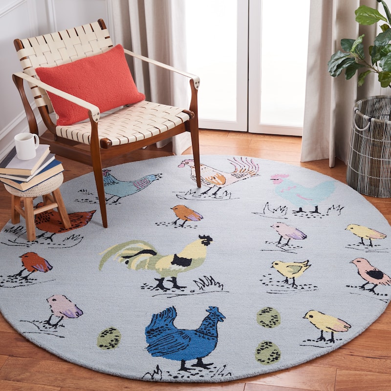 SAFAVIEH Handmade Novelty Tuulevi Novelty Wool Rug - 6' Round - Blue/Yellow