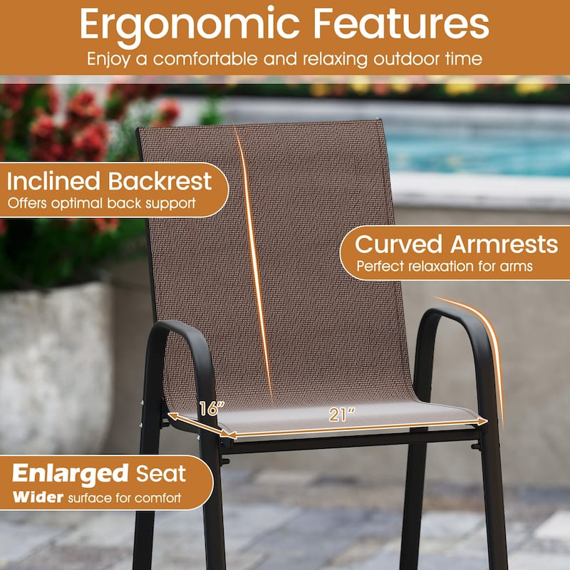 29" Outdoor Bar Stools Set 2 Fabric High Back Chairs with Metal Frame for Decks and Porches - 24.5" x 30" x 51"