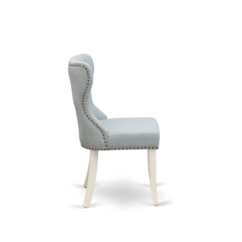 East West Furniture Sion Parson Dining Chairs - Button Tufted Nail head Trim Linen Fabric Chairs, Set of 2, (Finish Options)