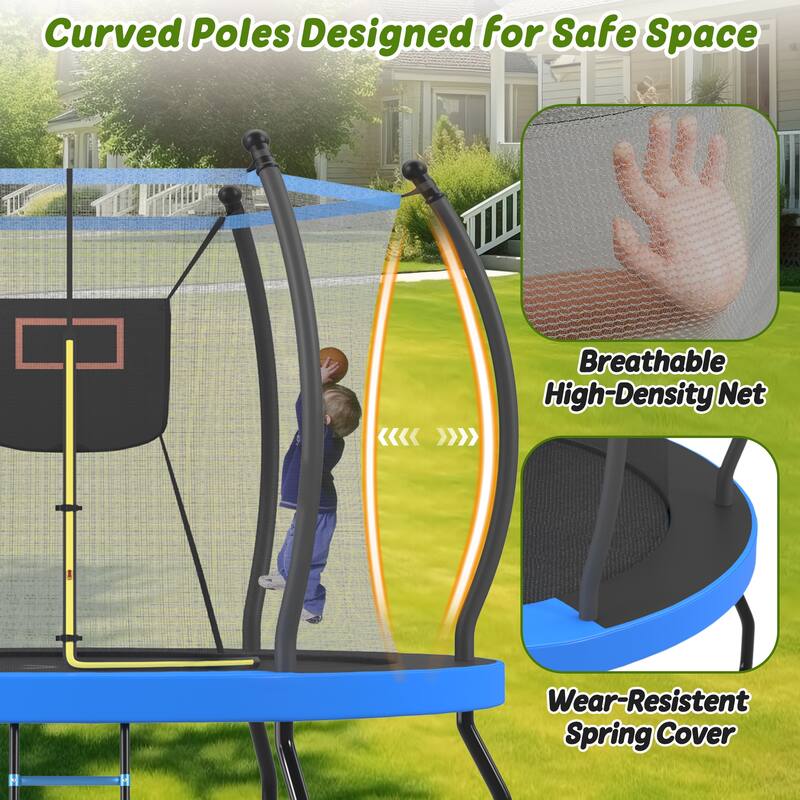 10FT Trampoline with Basketball Hoop, Enclosure net and Ladder, Outdoor Trampoline for Kids, Recreational Backyard Trampoline