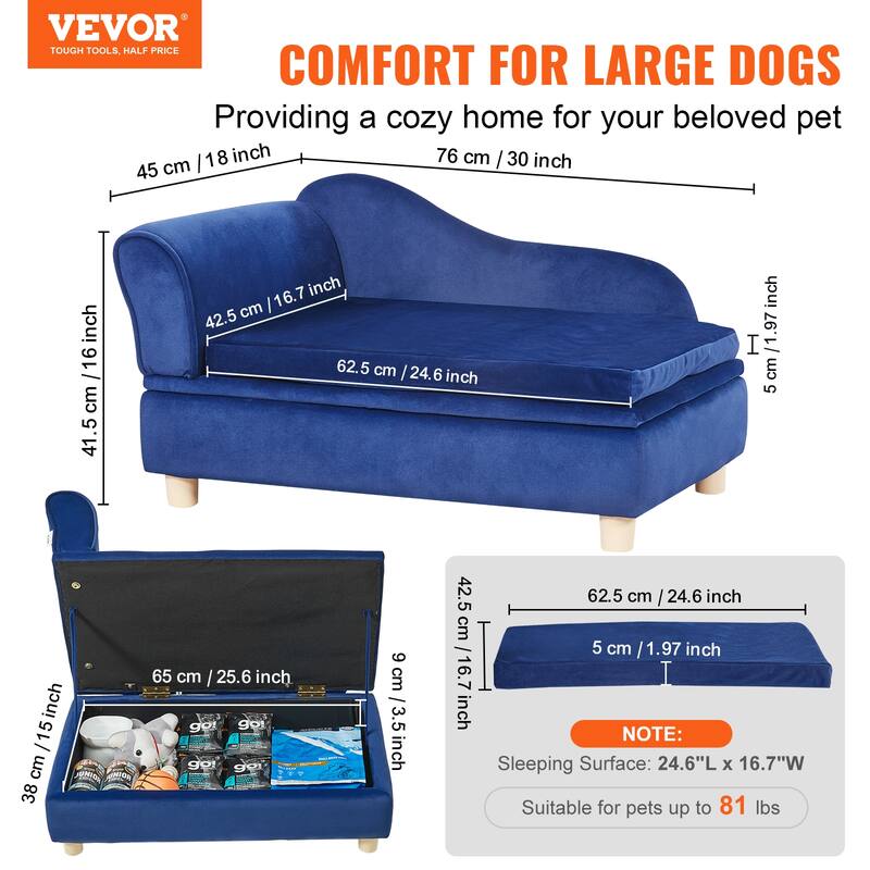 VEVOR Pet Sofa, Dog Couch for Dogs and Cats, Soft Velvety Dog Sofa Bed
