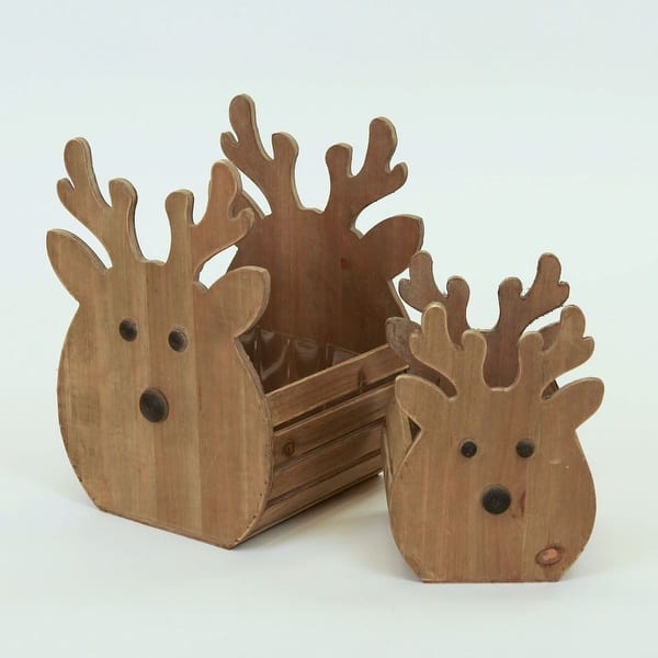 Wooden Reindeer Heads With Slatted Side Rails Crates (Set Of 2) - Bed ...