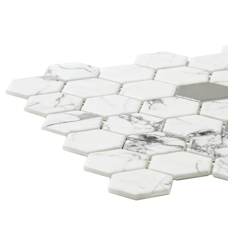 The Tile Life Eterna Hex 2x2 Fosco Argent Glass Mosaic Floor, Backsplash & Wall Tile