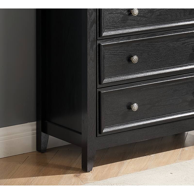 Sleek Black 6-Drawer Dresser, Farmhouse Closet Organizer for Home