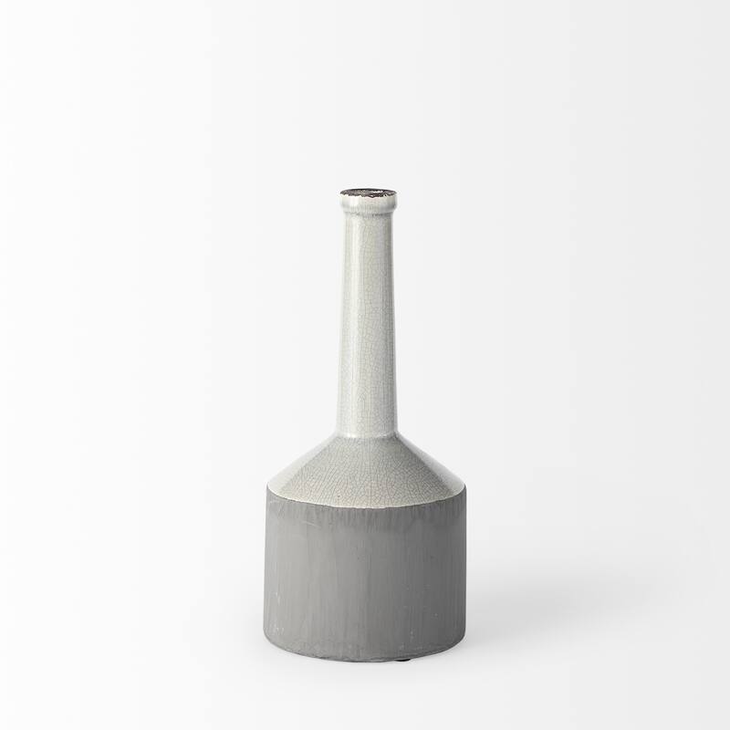 HomeRoots 16" Gray and Off White Ceramic Tall Jug Vase