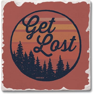 Get Lost 4 Pack Tumbled Tile Stone Coaster with Protective Cork Backing Manufactured in The USA 4" Square