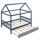 preview thumbnail 14 of 25, Full Size Wood House Bed with Trundle, Roof, and Fence