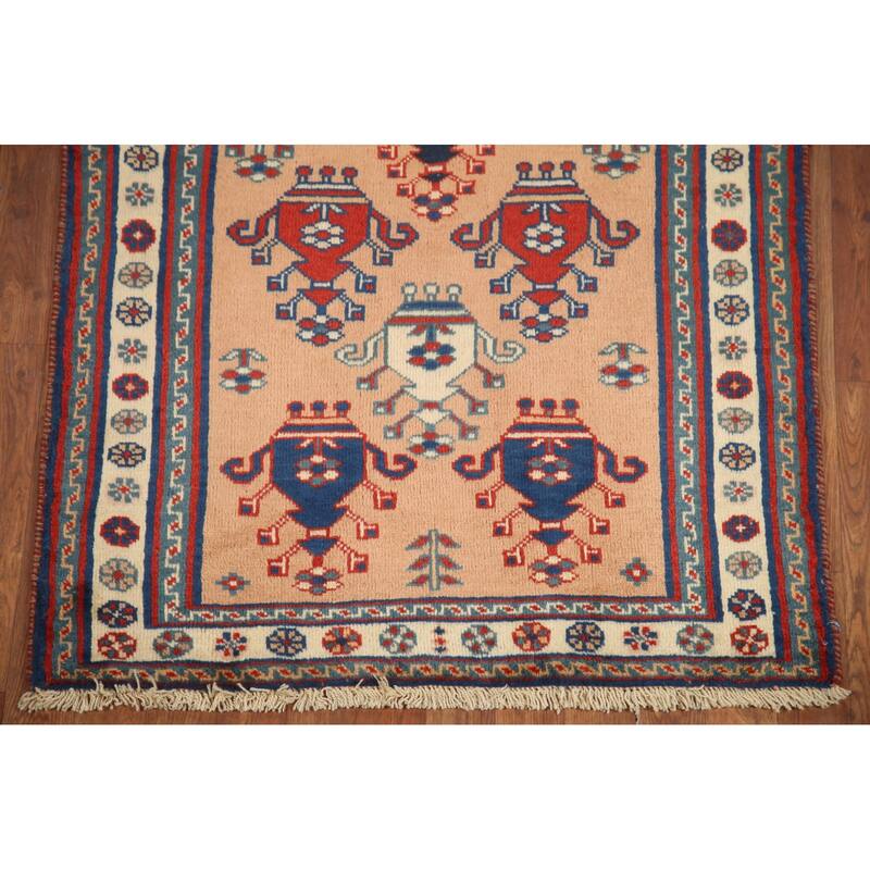 Hand Knotted Oriental 100% Wool Carpet Traditional Geometric Peach Hamedan Area Rug - 4' 10'' X 3' 2''