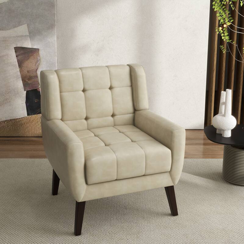Modern Tufted Wingback Accent Chair Linen/Faux Leather/Velvet Armchair