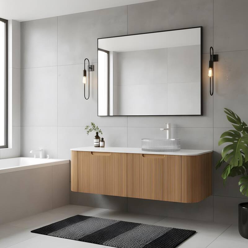 Floating Bathroom Vanity with Transparent Round Glass Basin