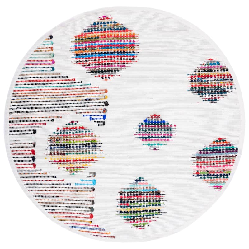 SAFAVIEH Flatweave Montauk Shqipe Casual Rug - 6' Round - Ivory/Red