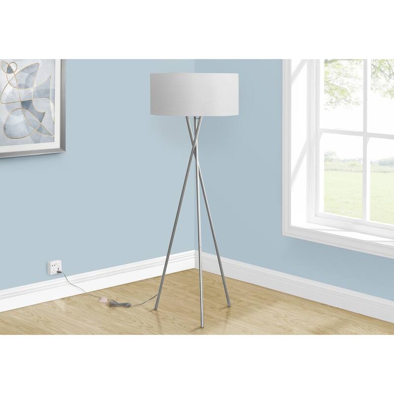 Lighting, 62"h, Floor Lamp, Nickel Metal, Grey Shade, Contemporary - Silver