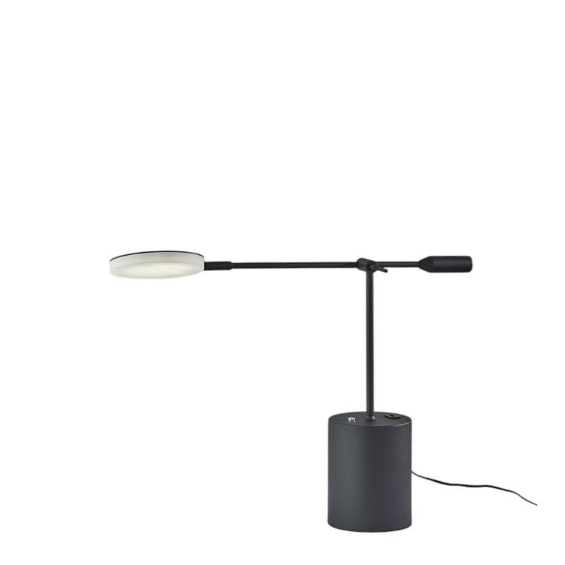 Adjustable 64" Black Metal LED Swing Arm Floor Lamp with Shade - 6" x 28" x 64"