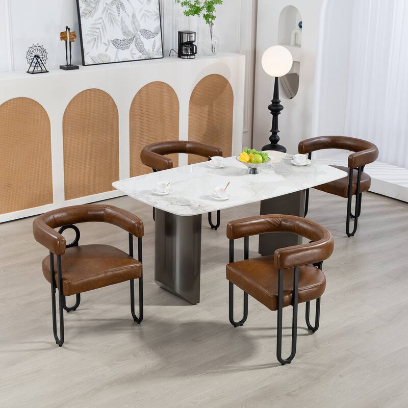 PU Accent Chair Dining Chair Barrel Side Chairs Armchair Set of 2