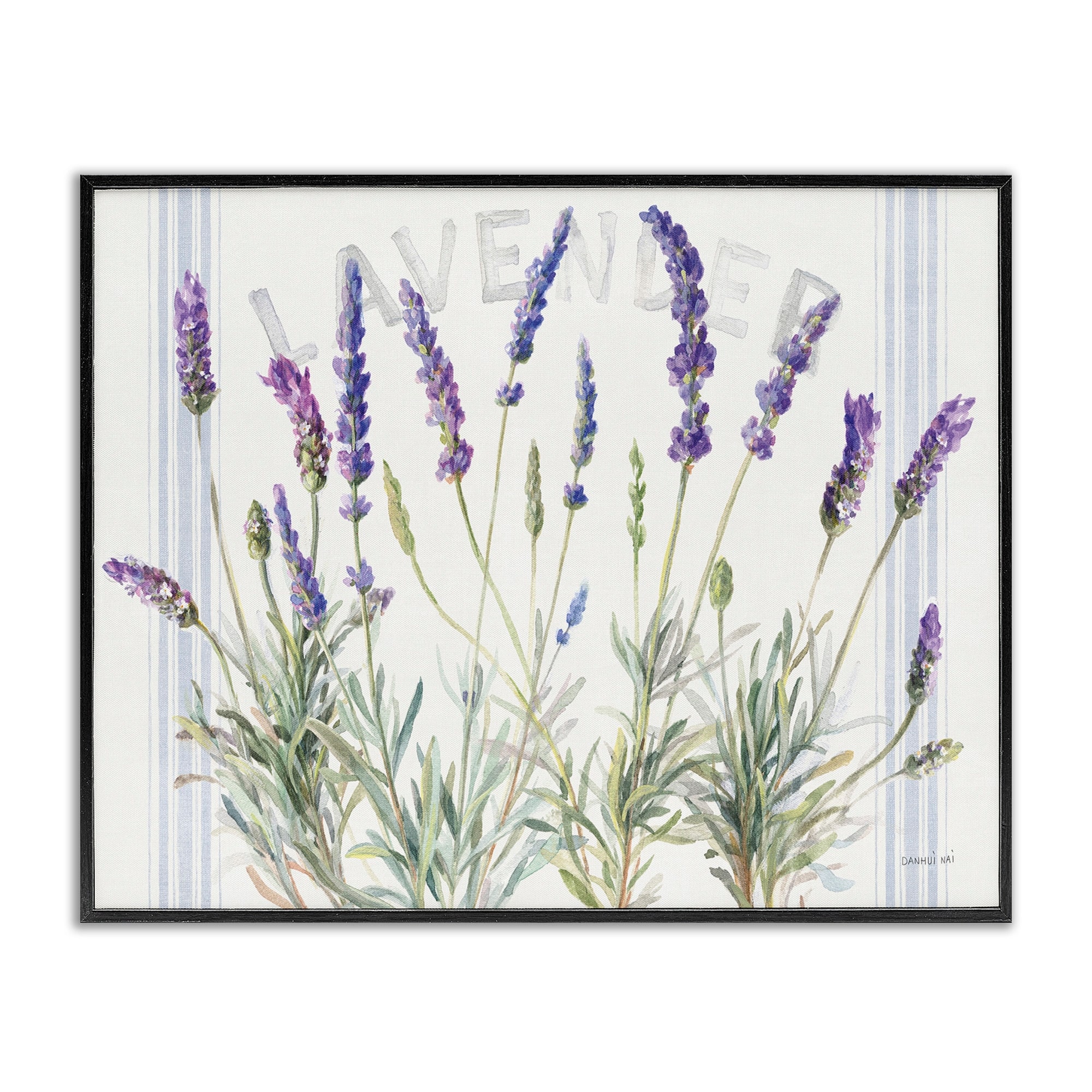 Stupell Lavender Floral Cluster Farmhouse Bistro Stripes Framed Wall Art - Multi-Color