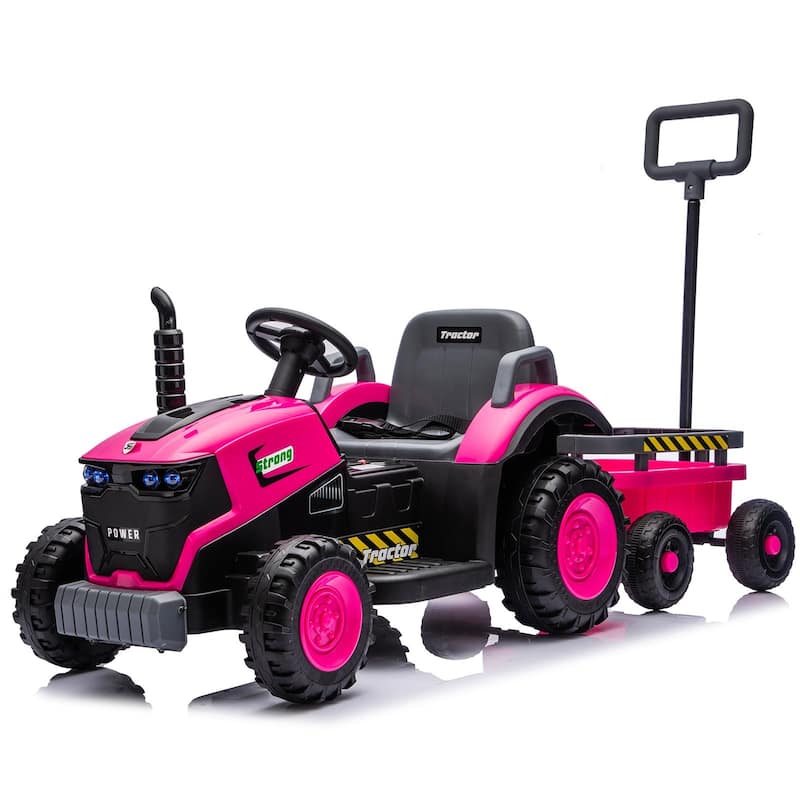 12V Kids Electric Ride-On Tractor with Trailer for Ages 3-6, LED Lights & Music - Pink