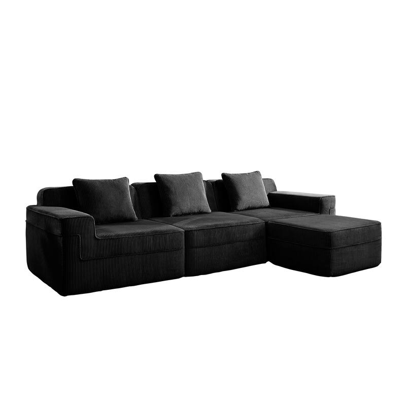 GDFStudio - Corduroy Modular 3-Seater 117.3" L-Shaped Boneless Cloud Sofa