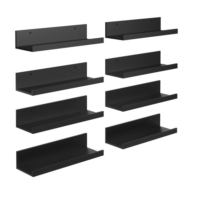 Homy Casa U-Shaped Wall-Mounted Floating Shelf Set of 8, Black & BR
