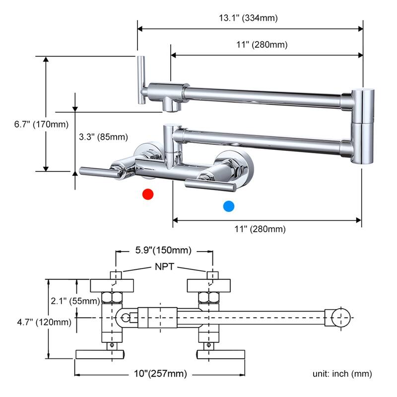WOWOW Wall Mounted Pot Filler Faucet with Hot Cold Water Control
