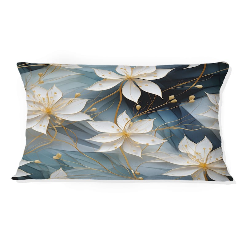 Designart "White And Teal Marble Flowers Serenity" Marble Printed Throw Pillow