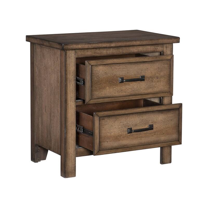Brown/Black 2 Drawer 17 in. W Nightstand with Sturdy Hardware and Ample Storage