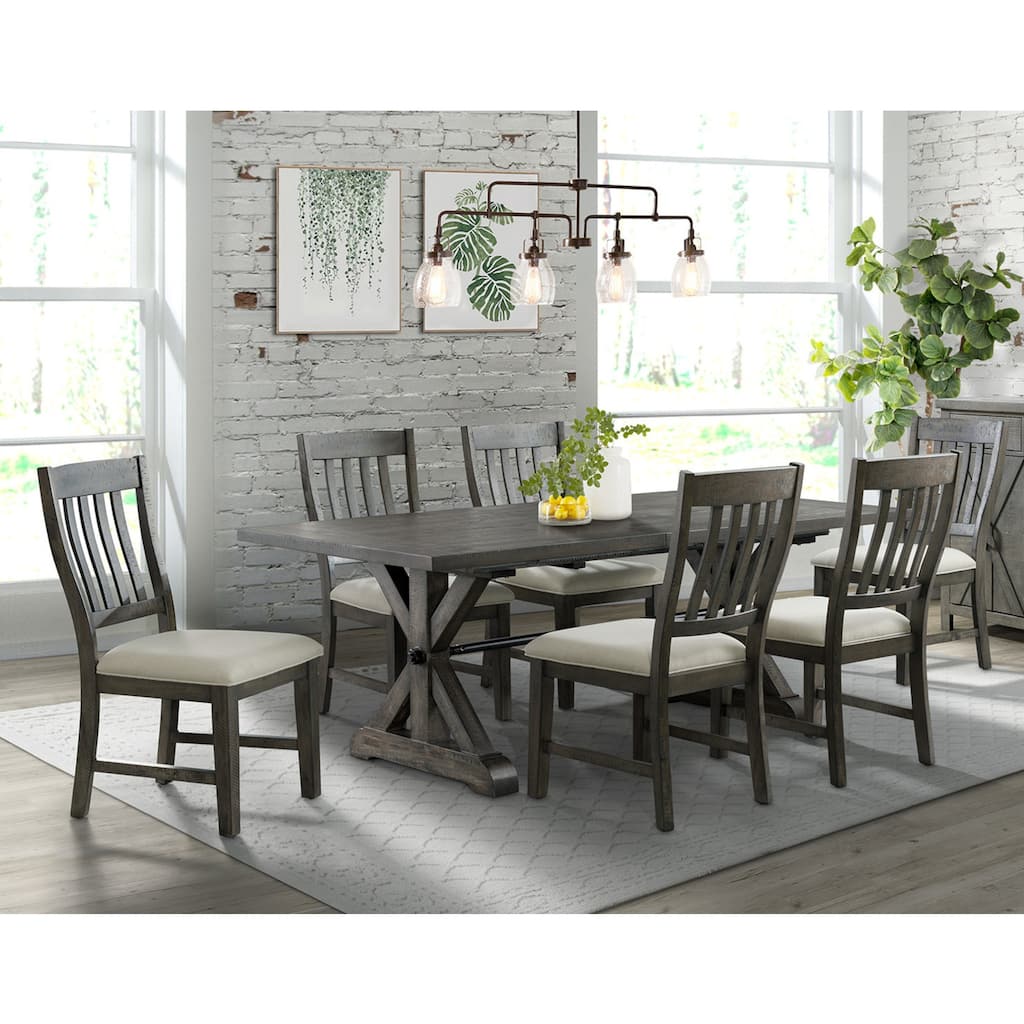 30 in. H, 9 -Piece Gray Rectangle Wood Top with High Slat Back 8 Seating Dining Room Set