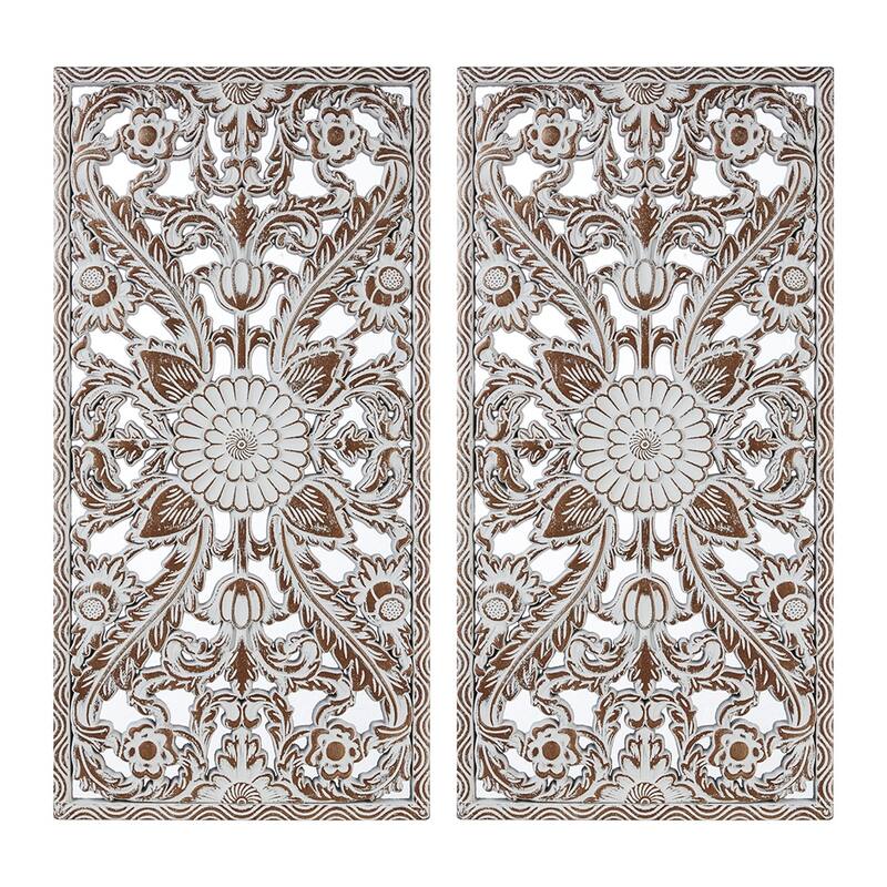 Madison Park Botanical Distressed Carved Wood Wall Decor (Set of 2)