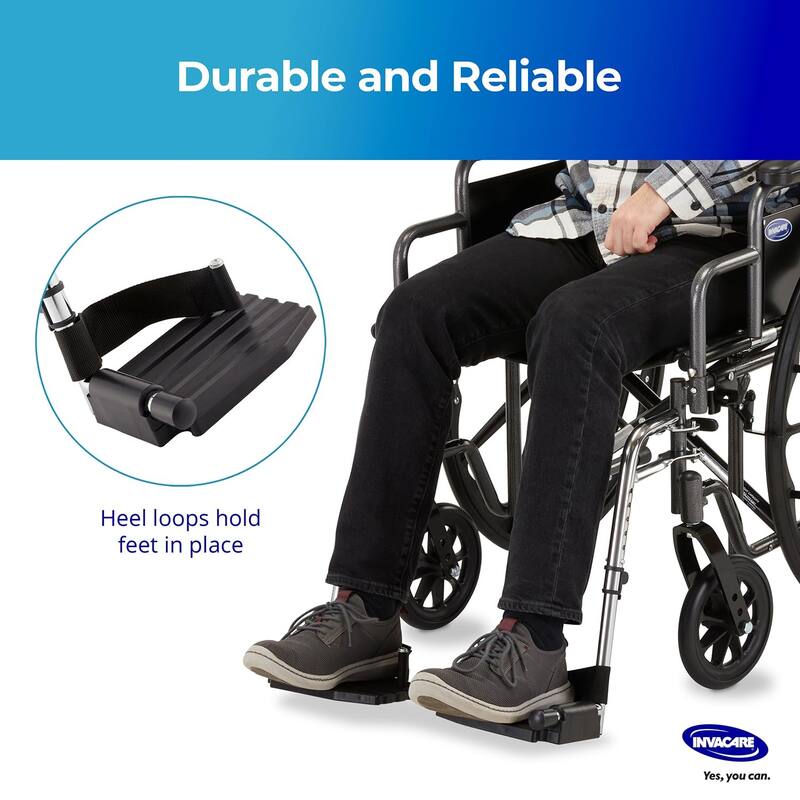 Invacare Wheelchair Legrest with Heel Loops, Swing-Away Design & Flip-Up Aluminum Footplate - Black