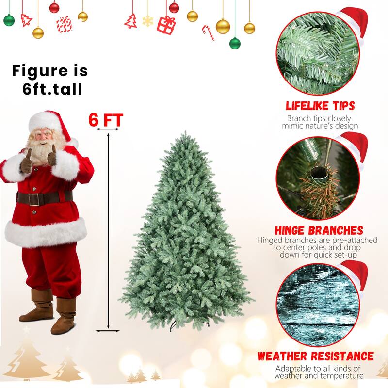 5FT Blue-Green Tint Christmas Tree with 1194 PE+PVC Tips - Unique Full-Bodied Tree with Hinged Branches,Metal Stand