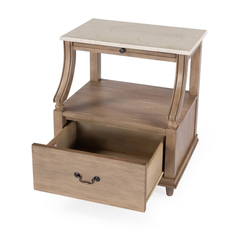 Mabel Genuine Marble and Wood 1-Drawer Nightstand